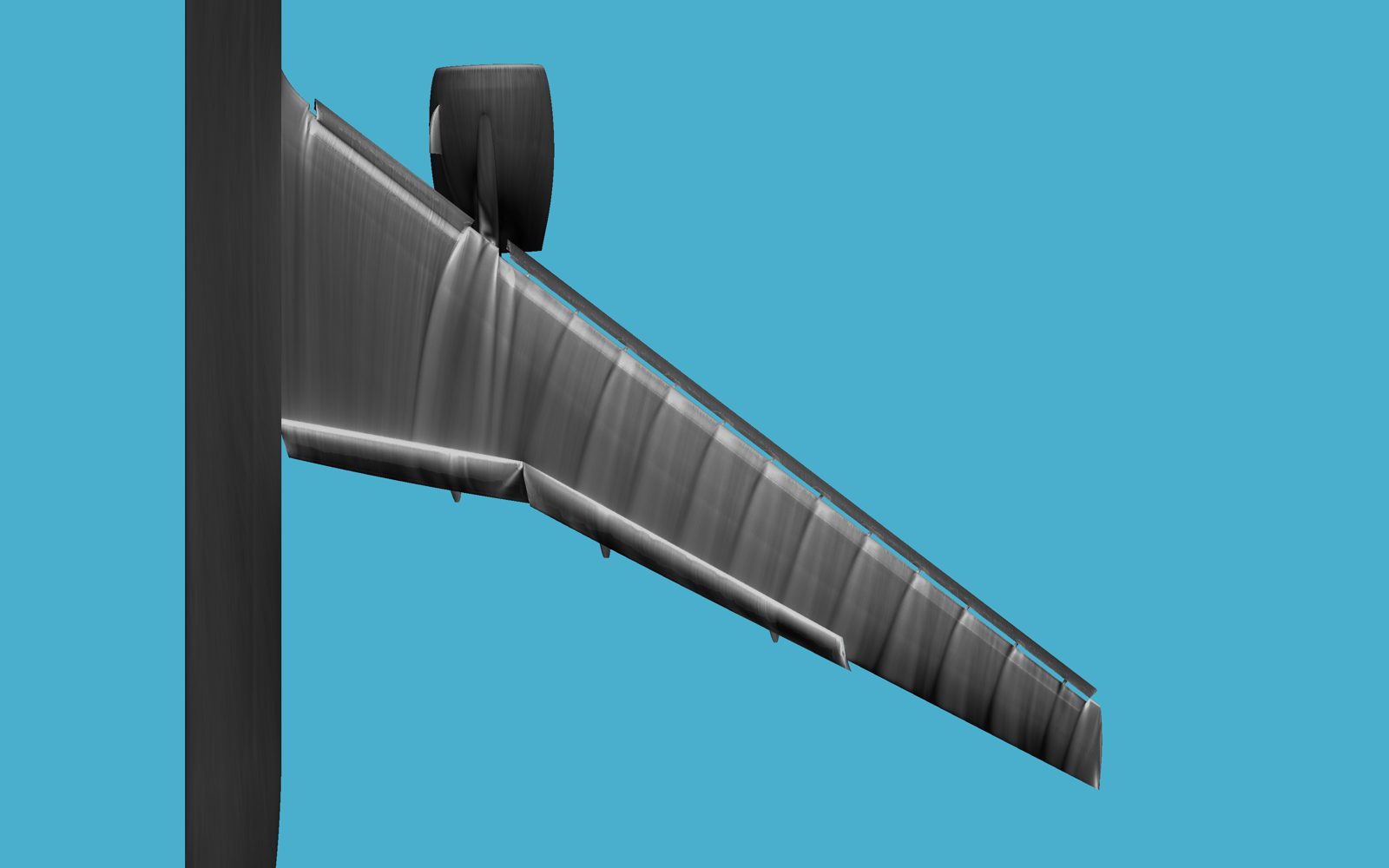 Wall-shear-stress rendering on the high-lift wing, slat, flap, and landing gear of a HiLiftAeroML case.